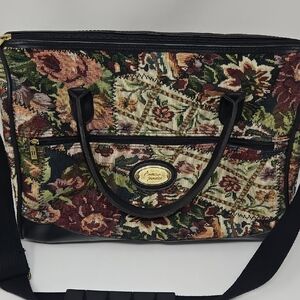American Tourister Dark Floral Tapestry Travel Tote Shoulder Strap Handles Bag